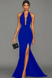 Zeemeermin zwarte halter satijnen formele jurk met split