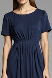 Marine Eenvoudige A-lijn Midi-werkjurk met korte mouwen