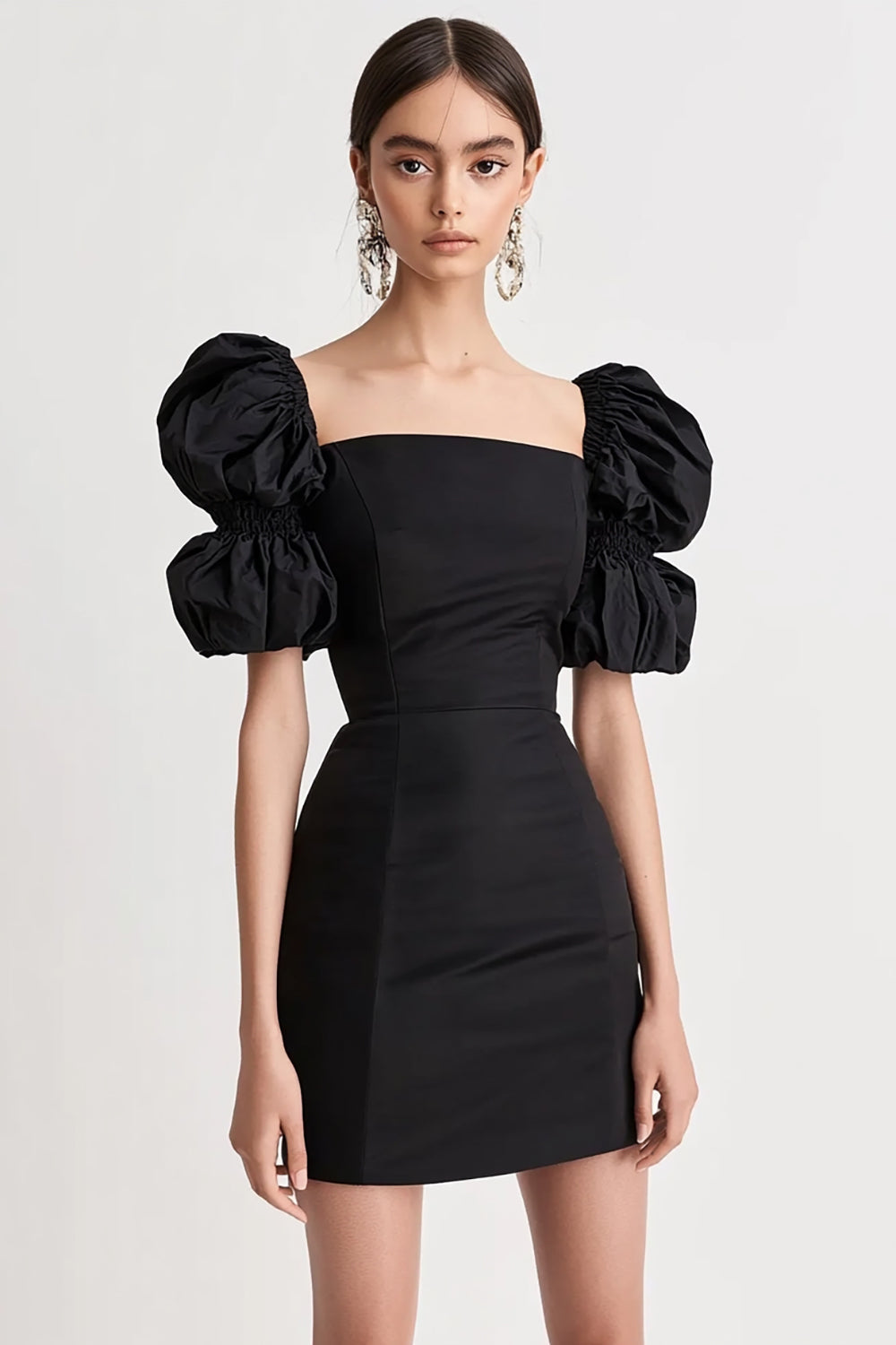 Pofmouwen Schede Vierkante Hals Kleine Zwarte Jurk