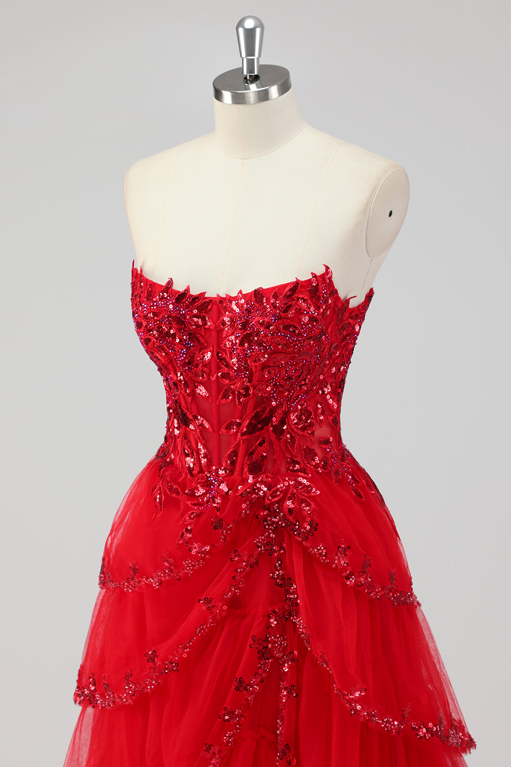 Sprankelende salie groene A lijn spaghettibandjes pailletten korset gelaagde galajurk met split