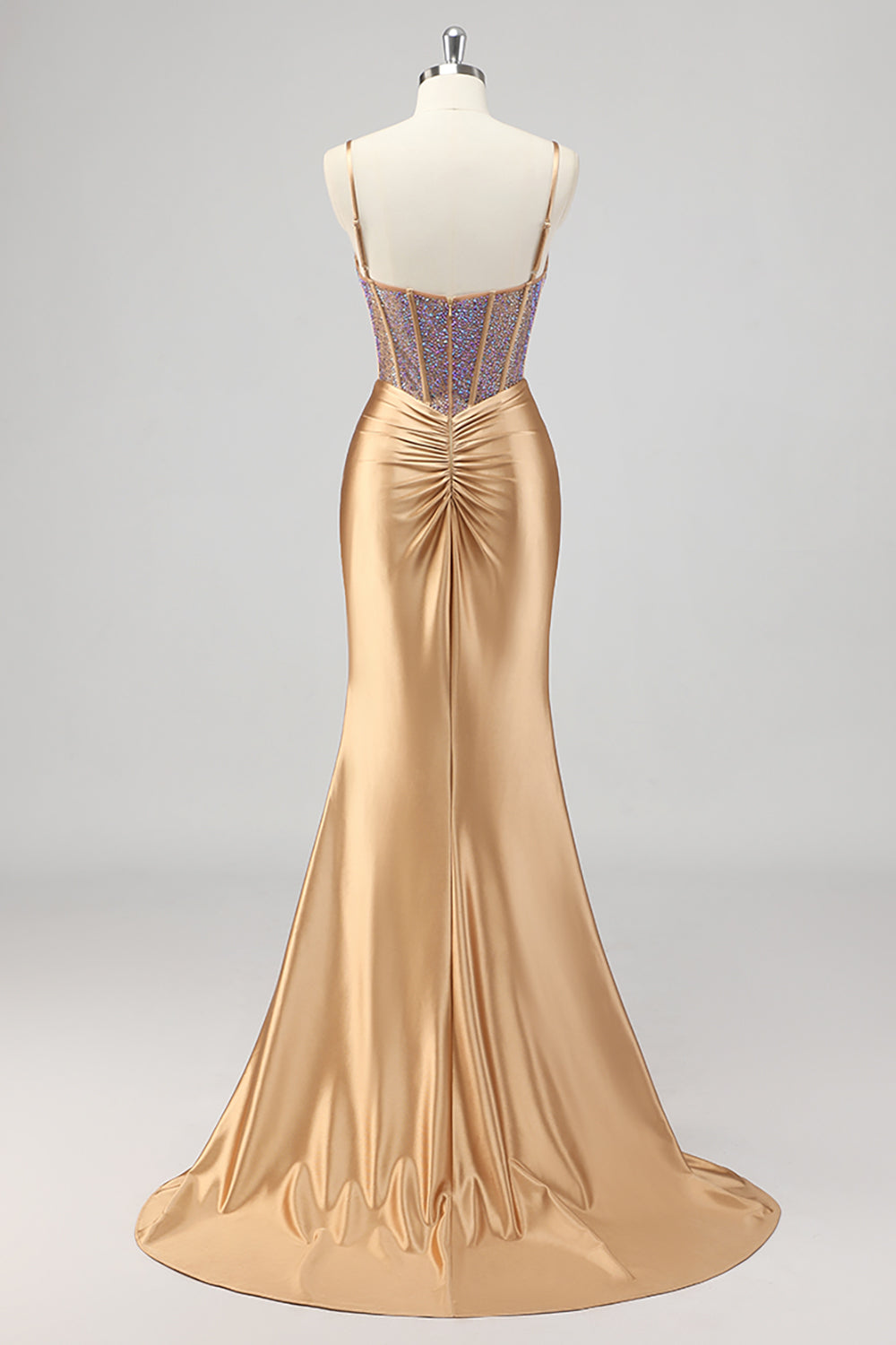 Zeemeermin Sparkly Korset Gouden Prom Jurk met Split