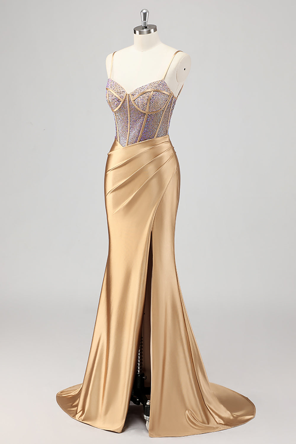 Zeemeermin Sparkly Korset Gouden Prom Jurk met Split