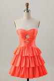 Oranje Strapless Gelaagde A Line Cut Out Homecoming Jurk met Kralen