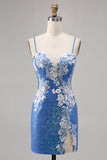 Sprankelende bloemenblauwe bodycon pailletten homecoming-jurk