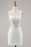 Sprankelende witte bodycon korset homecoming jurk met applicaties