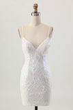 Sprankelende witte bodycon backless pailletten korte homecoming-jurk