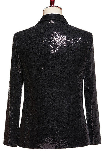 Heren glanzende pailletten blazer heren revers een knop pailletten