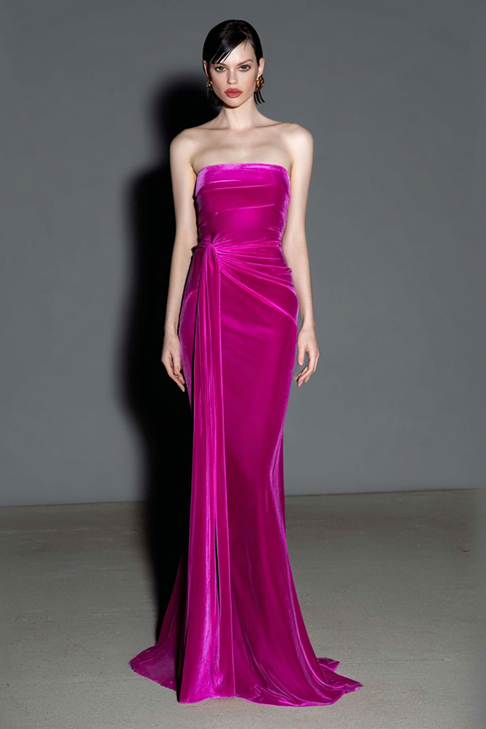 Fuchsia Zeemeermin Fluwelen Strapless Formele Jurk met Sjerp