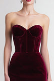 Bordeaux Strapless Velvet Bodycon Midi Formele Jurk