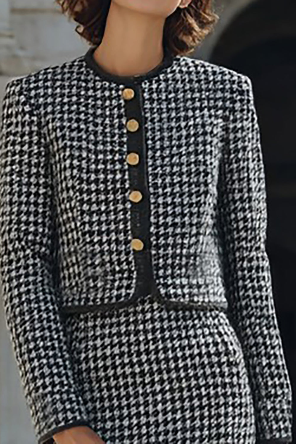 Grijze Mix 2-delige Tweed Pencil Midi werkjurk met één rij knopen