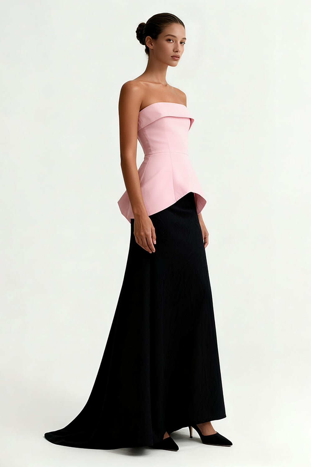 Zwarte en roze strapless schede lange formele jurk