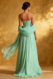 Chiffon Mintgroene Strapless Geplooide A Line Lange Avondjurk