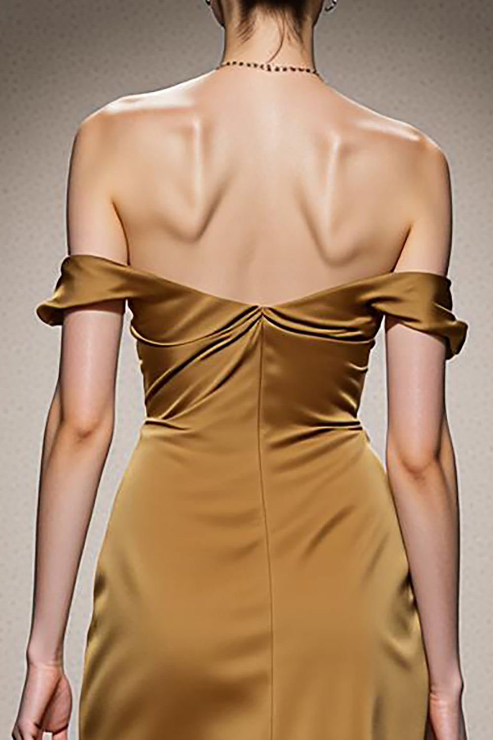 Gele zeemeermin satijn van de schouder lange formele jurk