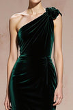 Donkergroene One Shoulder Velvet Zeemeermin Lange Formele Jurk