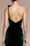 Donkergroene One Shoulder Velvet Zeemeermin Lange Formele Jurk