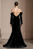 Zwarte Off the shoulder fluwelen zeemeermin lange formele jurk