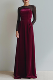 Cabernet Sheath Velvet Lange Formele Jurk met Mouwen