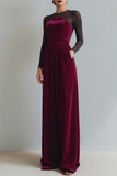 Cabernet Sheath Velvet Lange Formele Jurk met Mouwen