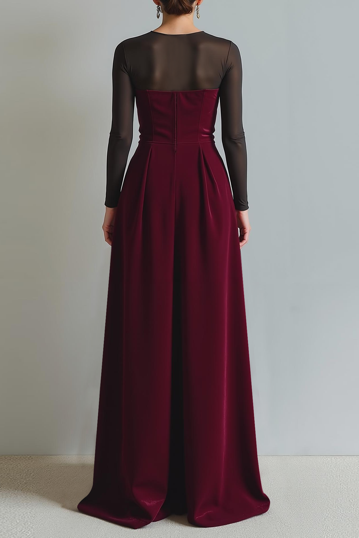 Cabernet Sheath Velvet Lange Formele Jurk met Mouwen