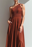 Terracotta One Shoulder A Line Maxi Avondjurk met Zak