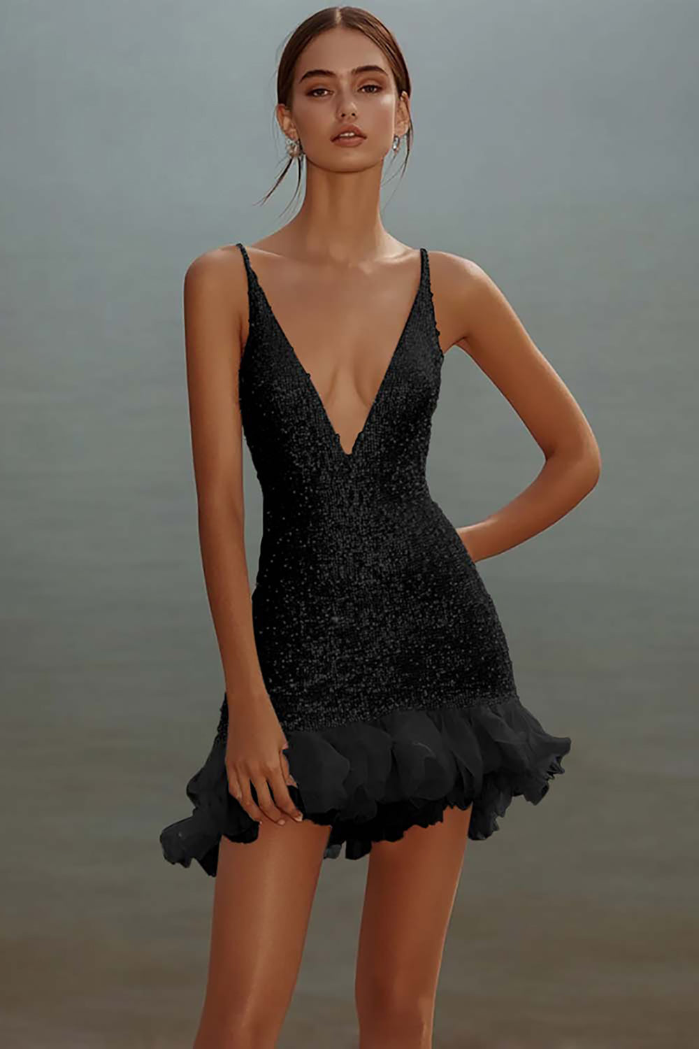 Witte Bodycon Spaghettibandjes Pailletten Korte Afstuderen Jurk