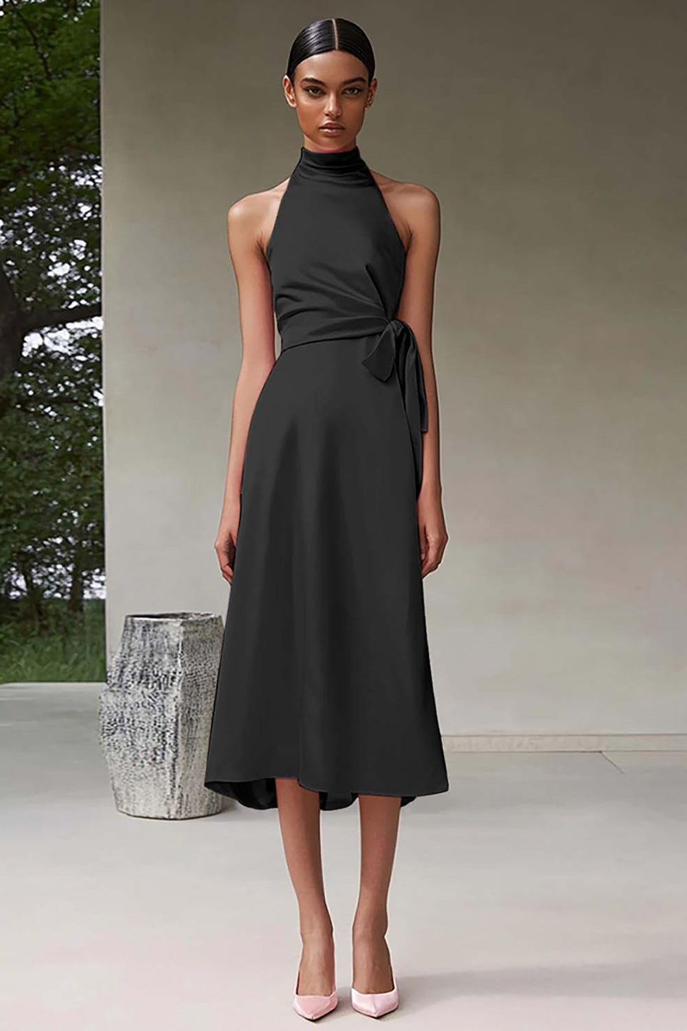 Roze A Line Halter Thee Lengte Satijnen Formele Jurk