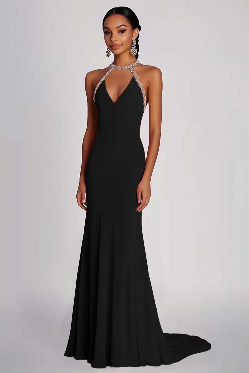 Schede Roze Kralen Halter Lange Chiffon Formele Jurk