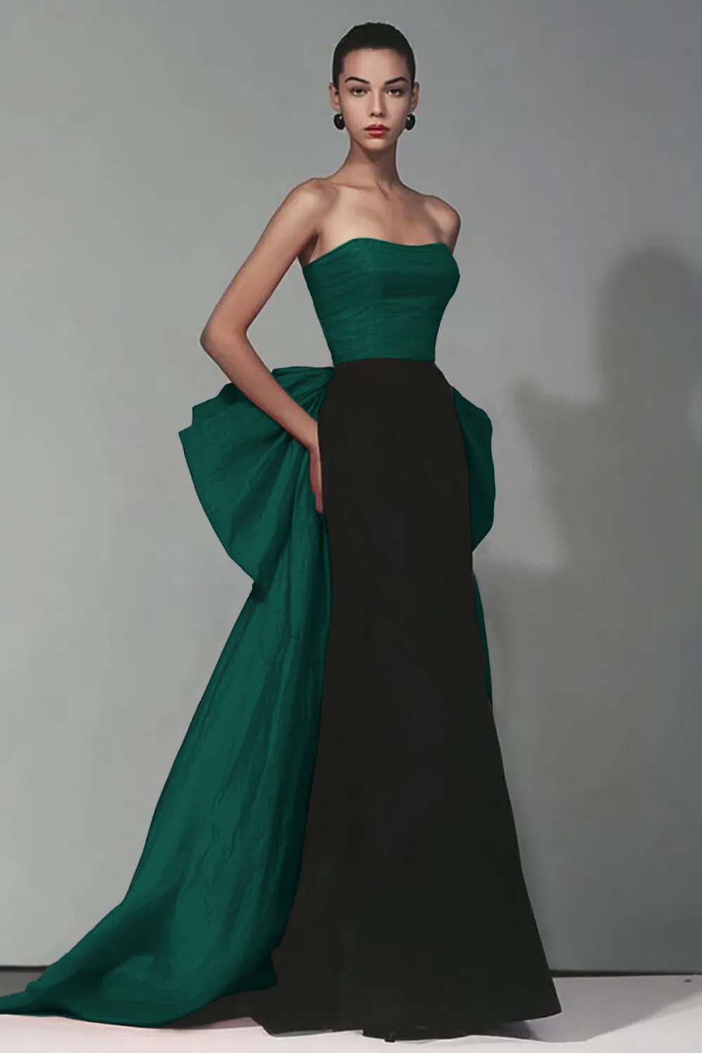 Zwarte en rode Strapless zeemeermin lange formele jurk met strik