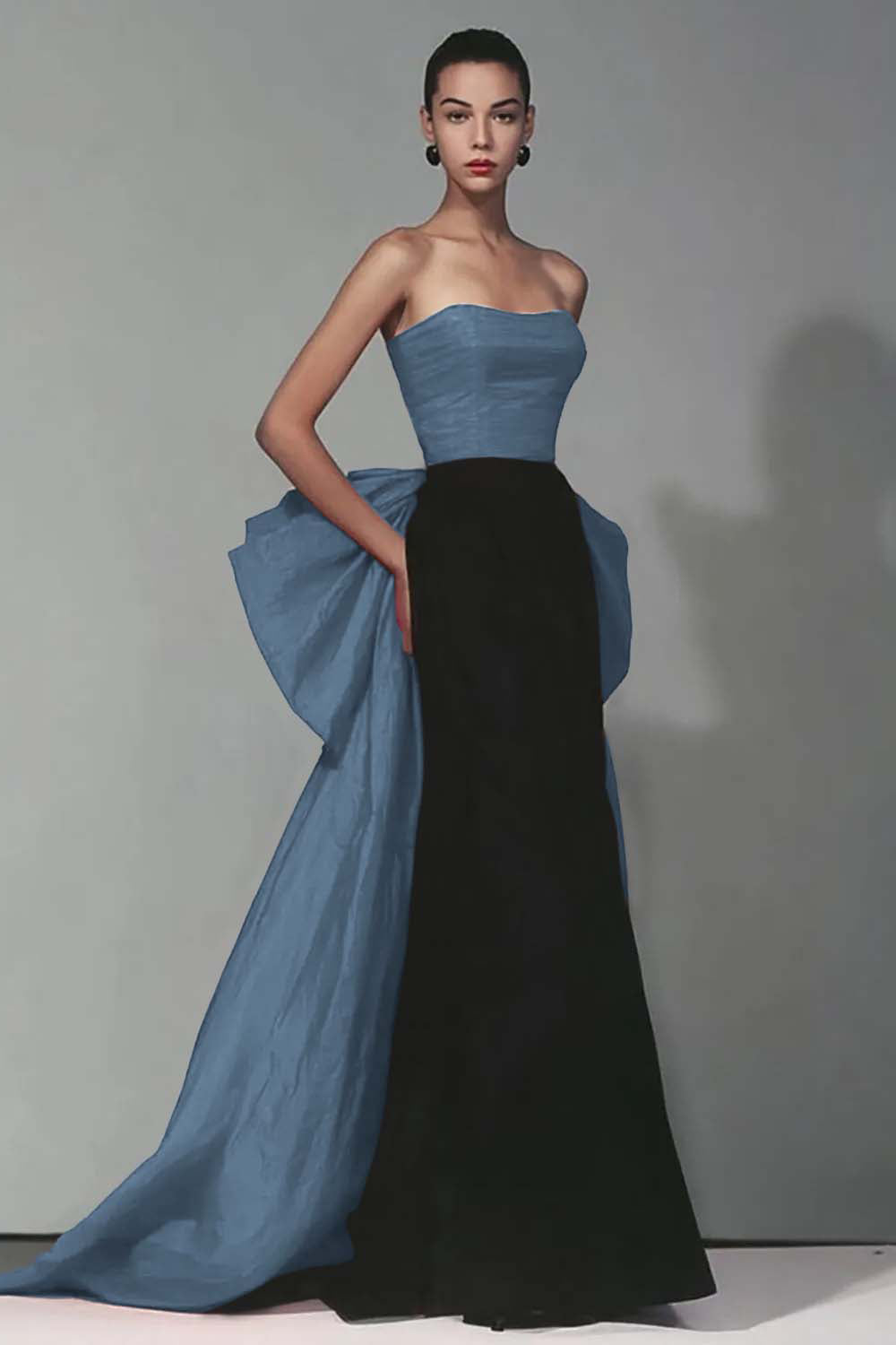 Zwarte en rode Strapless zeemeermin lange formele jurk met strik