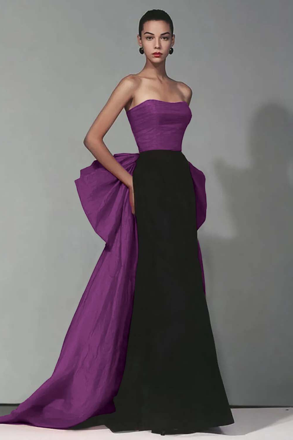 Zwarte en rode Strapless zeemeermin lange formele jurk met strik