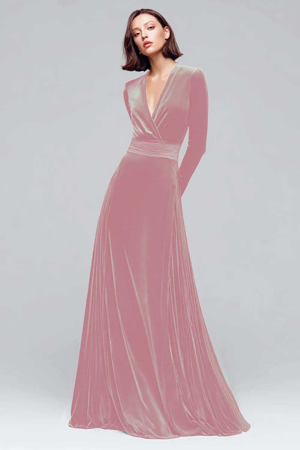 Donkergroene A-lijn V-hals fluwelen feestjurk voor de feestdagen met lange mouwen