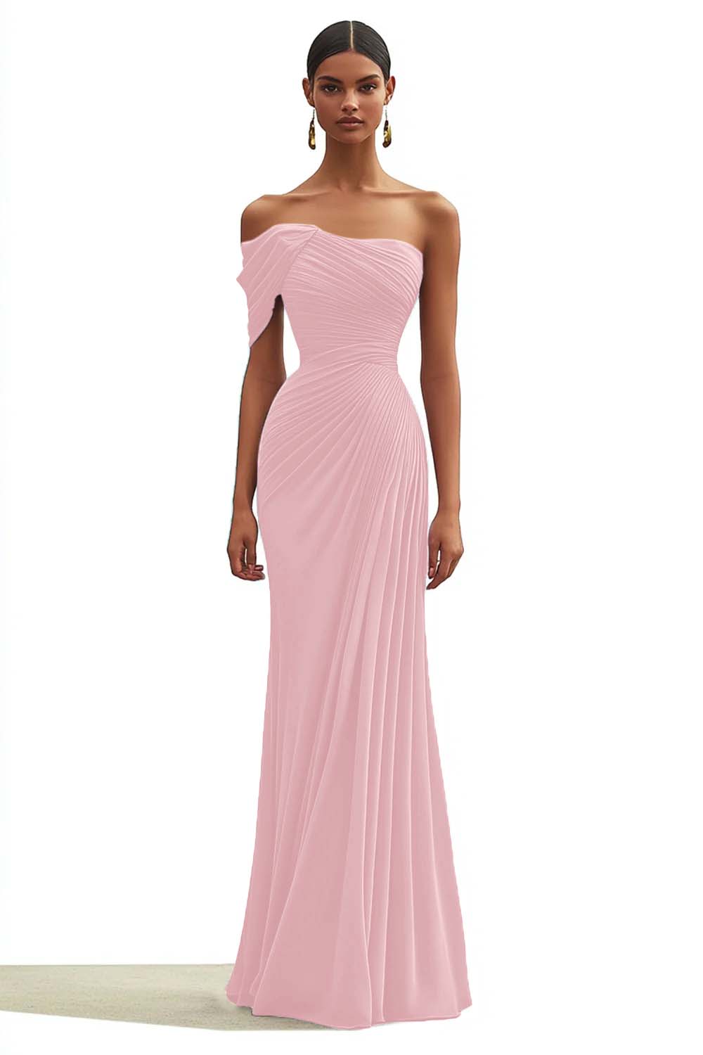 Zeemeermin donkergroene geplooide lange formele jurk met één schouder