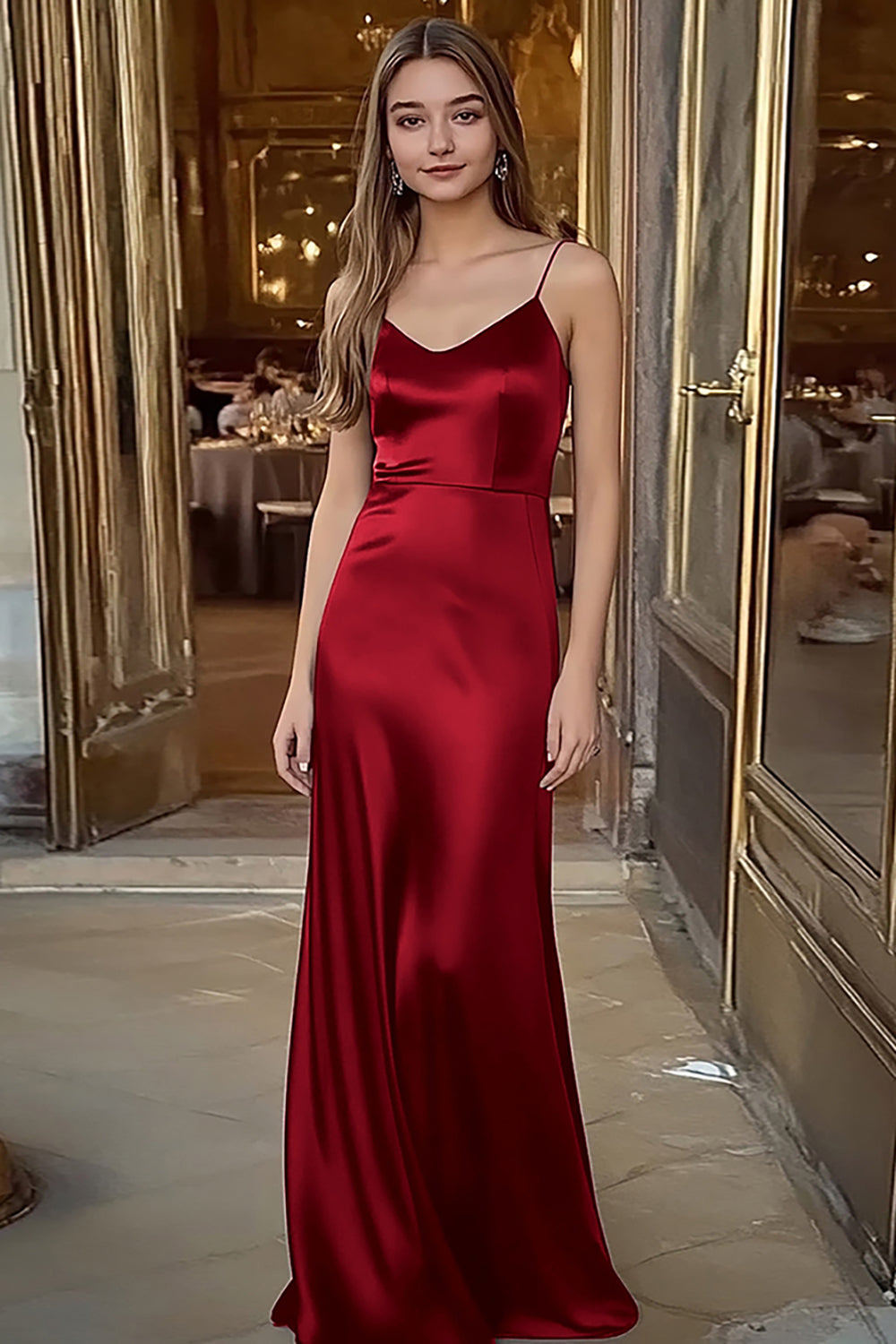 Spaghettibandjes Koffie Satijn Lange Formele Jurk