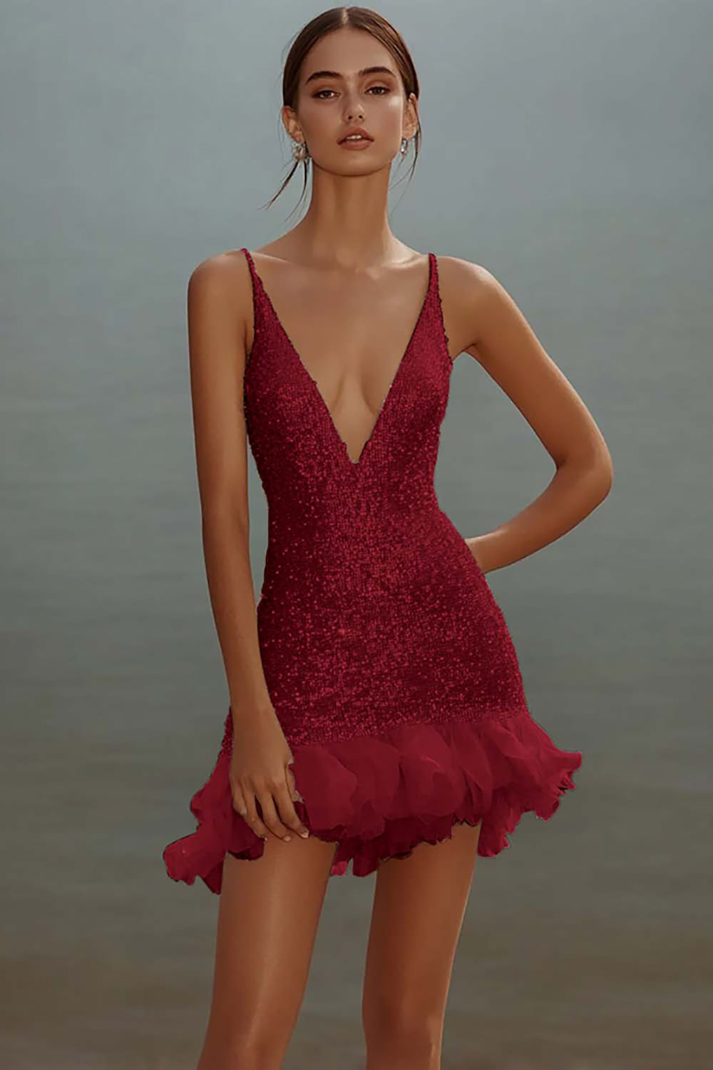 Witte Bodycon Spaghettibandjes Pailletten Korte Afstuderen Jurk