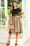 Zwarte Polka Dots Vintage jaren 1950 Jurk