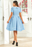 Retro Stijl Blauw Jaren 1950 Jurk met Korte Mouwen