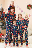 Marineblauwe kerstpatroon bedrukte familiepyjamaset