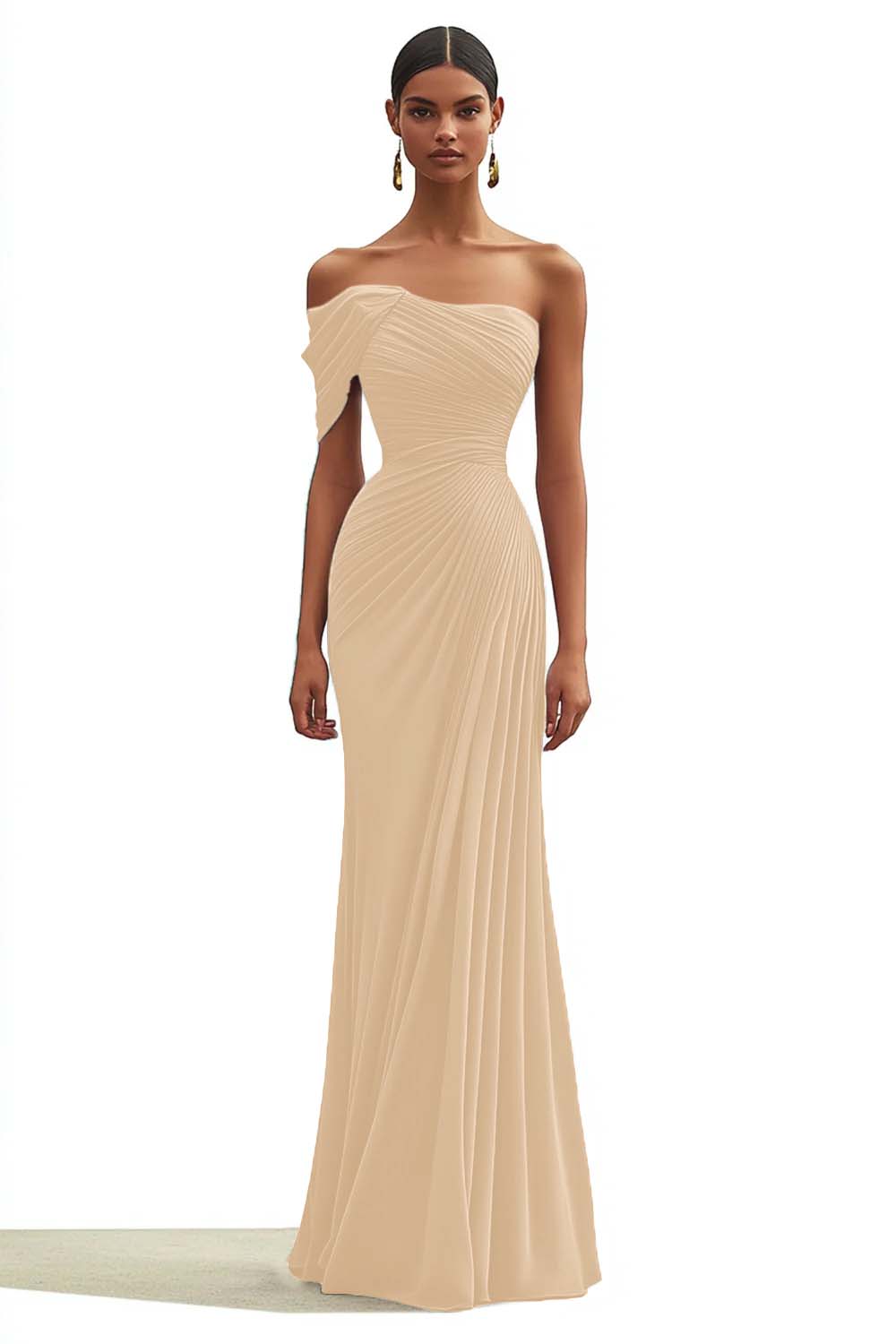 Zeemeermin donkergroene geplooide lange formele jurk met één schouder