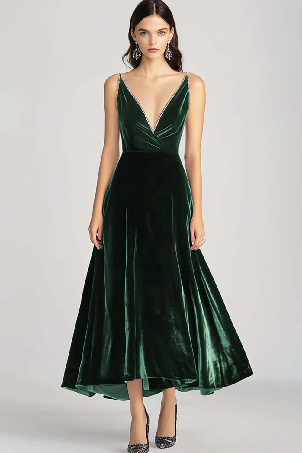 Bourgondische Spaghetti Bandjes V-hals Fluwelen Formele Jurk