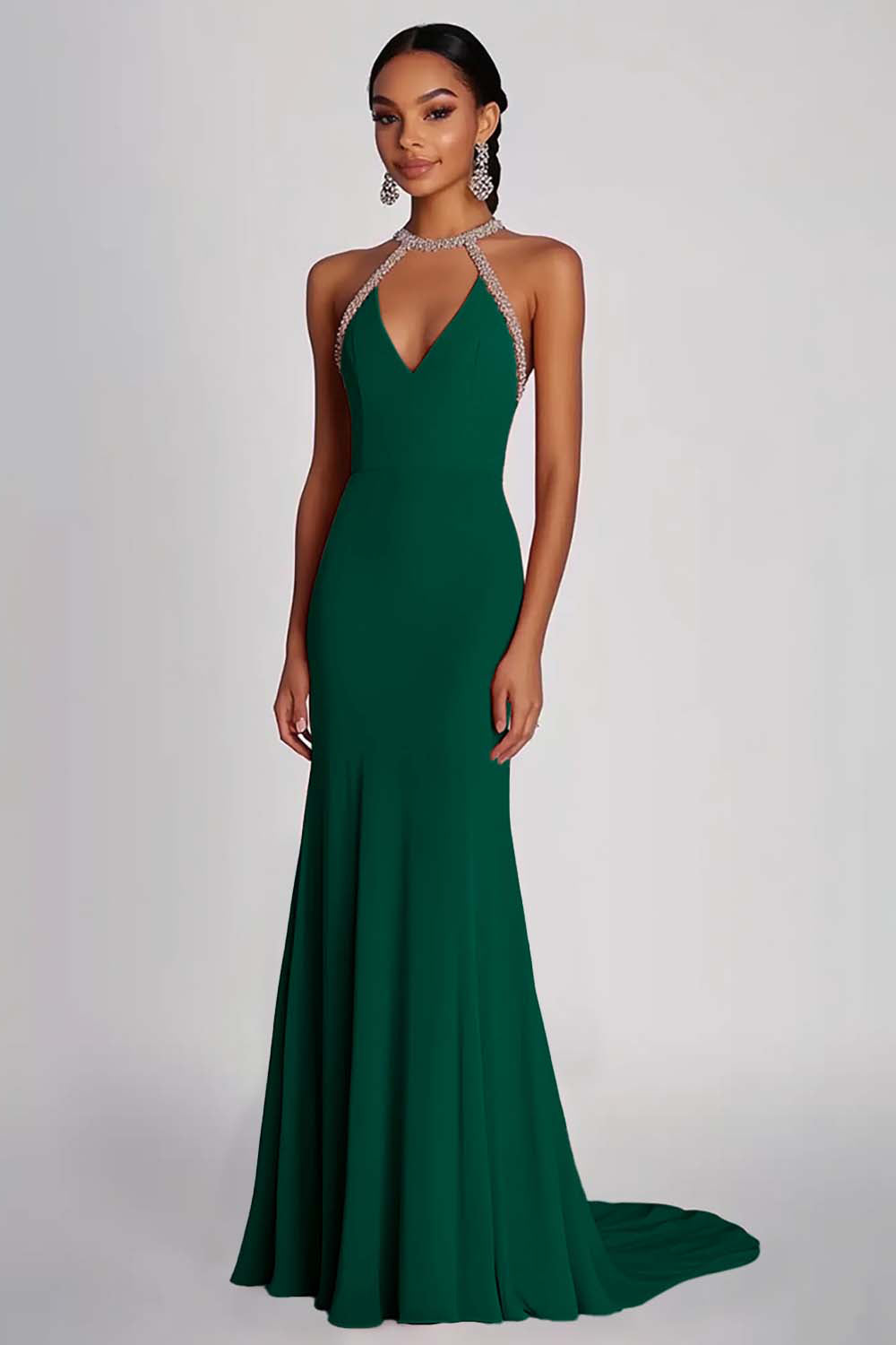 Schede Roze Kralen Halter Lange Chiffon Formele Jurk