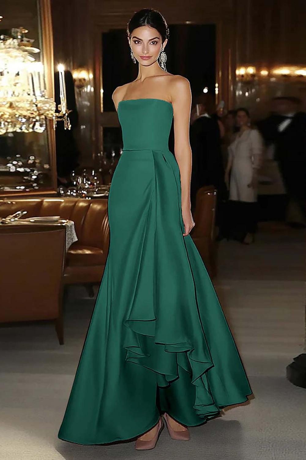 Schede Roze Satijnen Strapless Galajurk