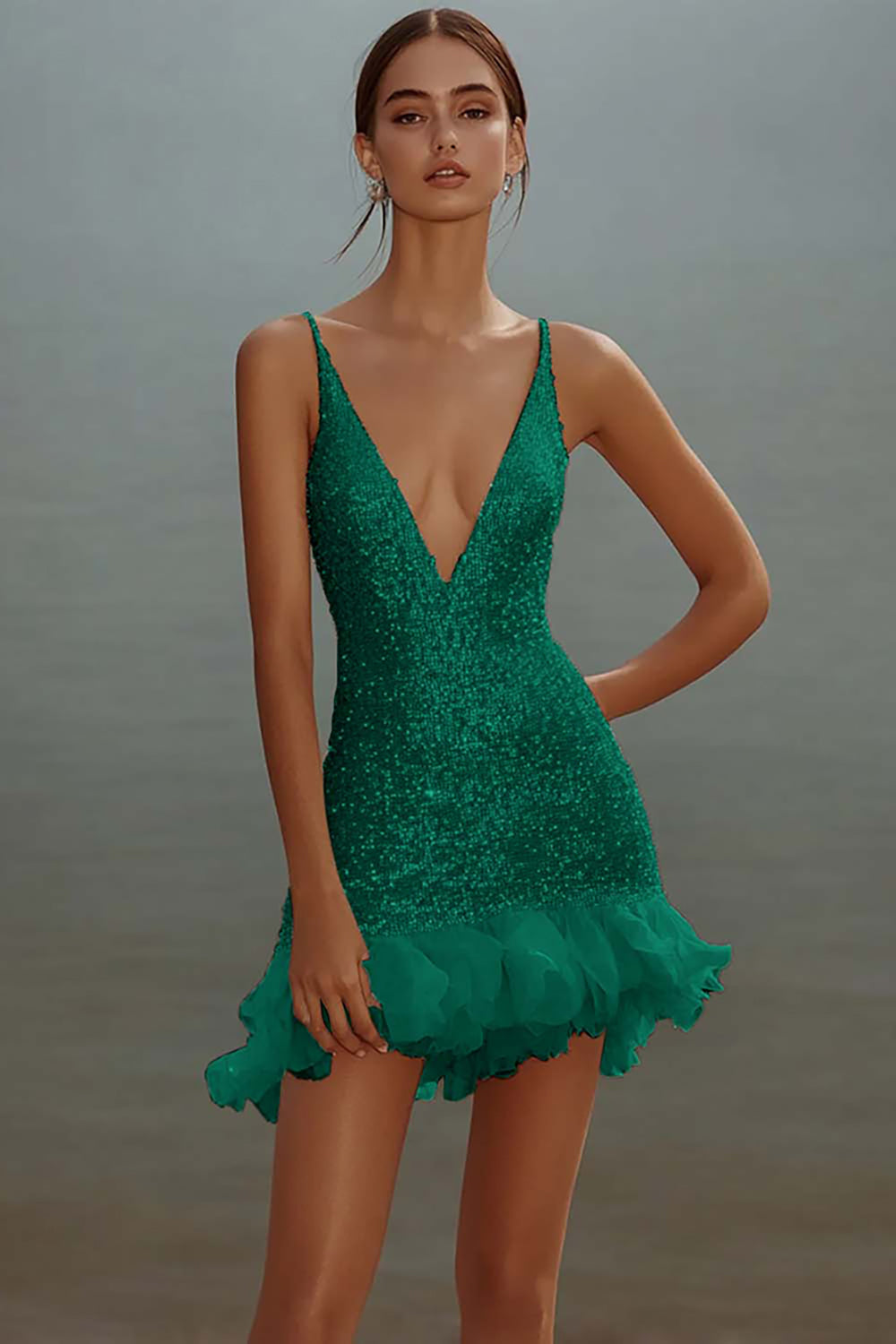 Witte Bodycon Spaghettibandjes Pailletten Korte Afstuderen Jurk