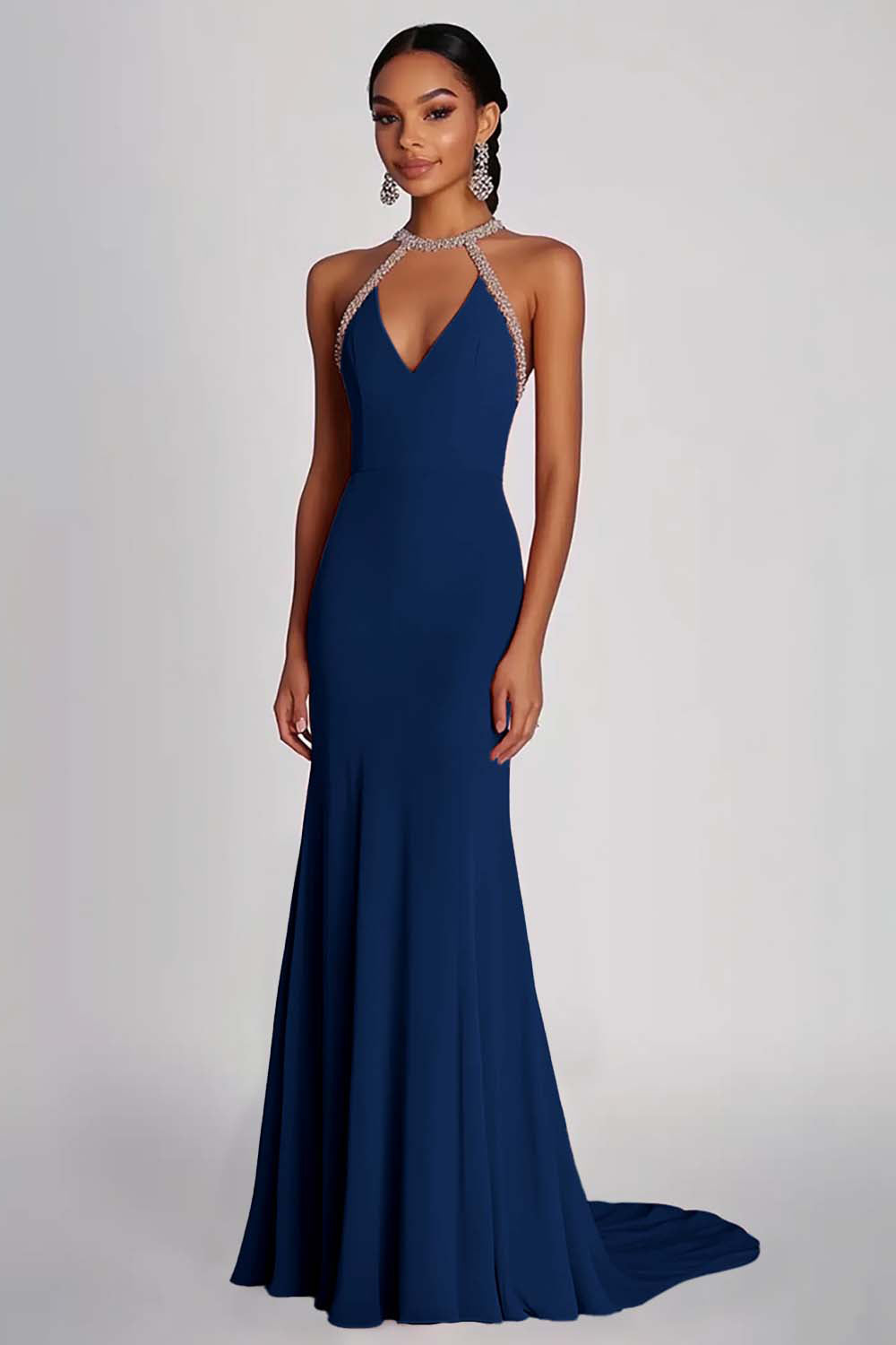 Schede Roze Kralen Halter Lange Chiffon Formele Jurk