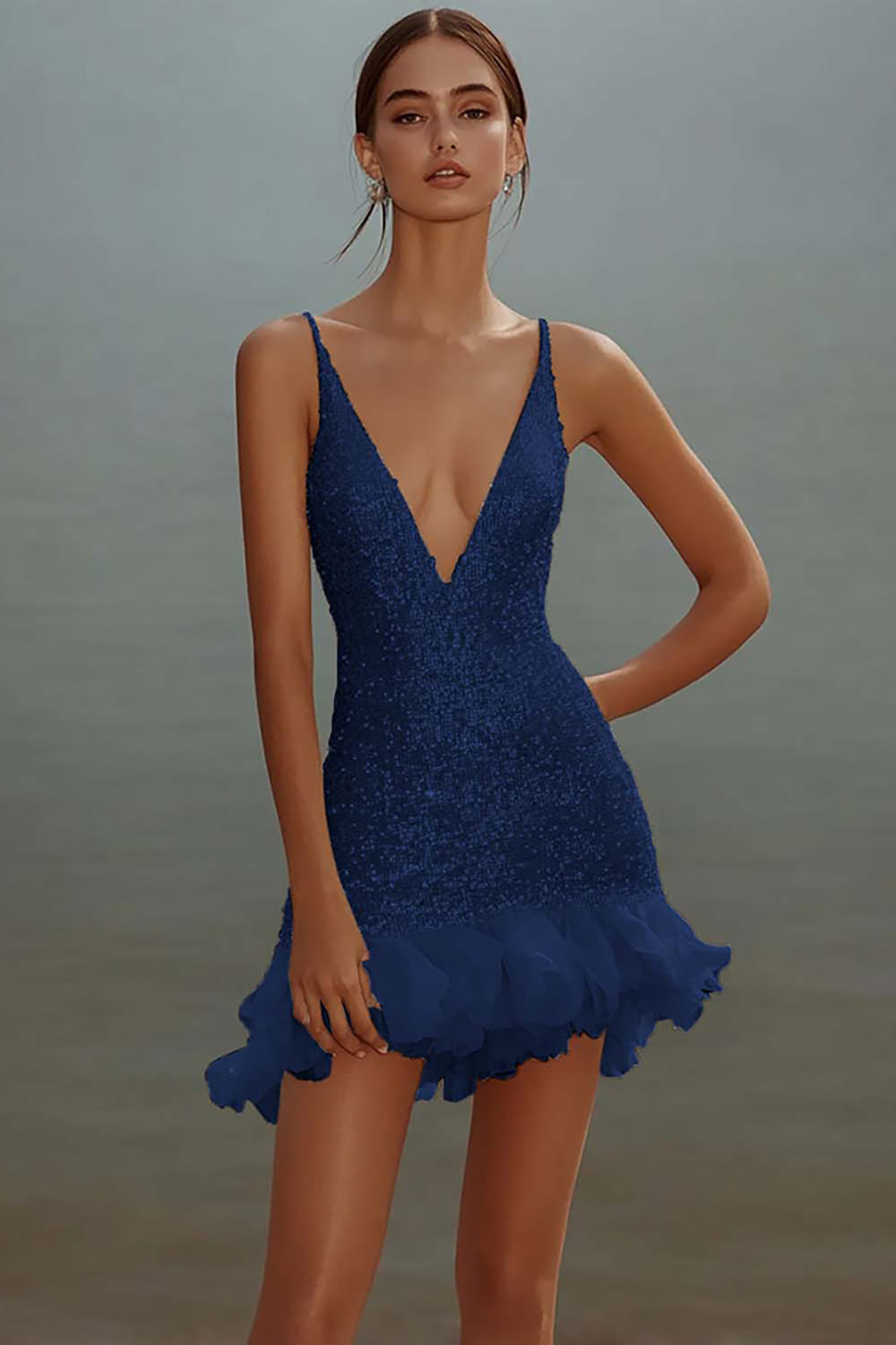 Witte Bodycon Spaghettibandjes Pailletten Korte Afstuderen Jurk