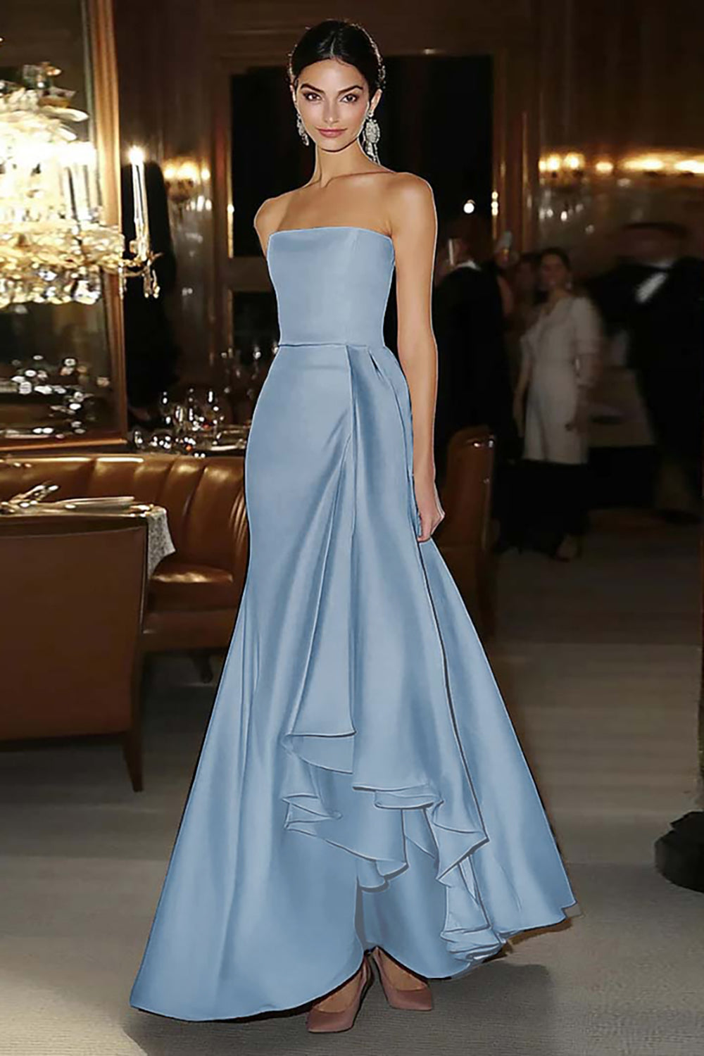 Schede Roze Satijnen Strapless Galajurk