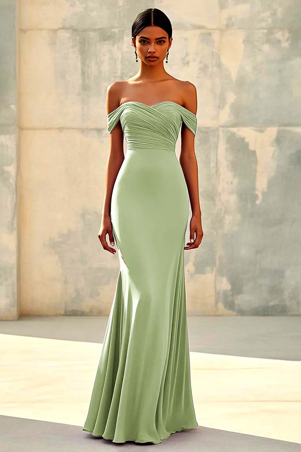 Zeemeermin Off Shoulder Paarse Chiffon Lange Formele Jurk