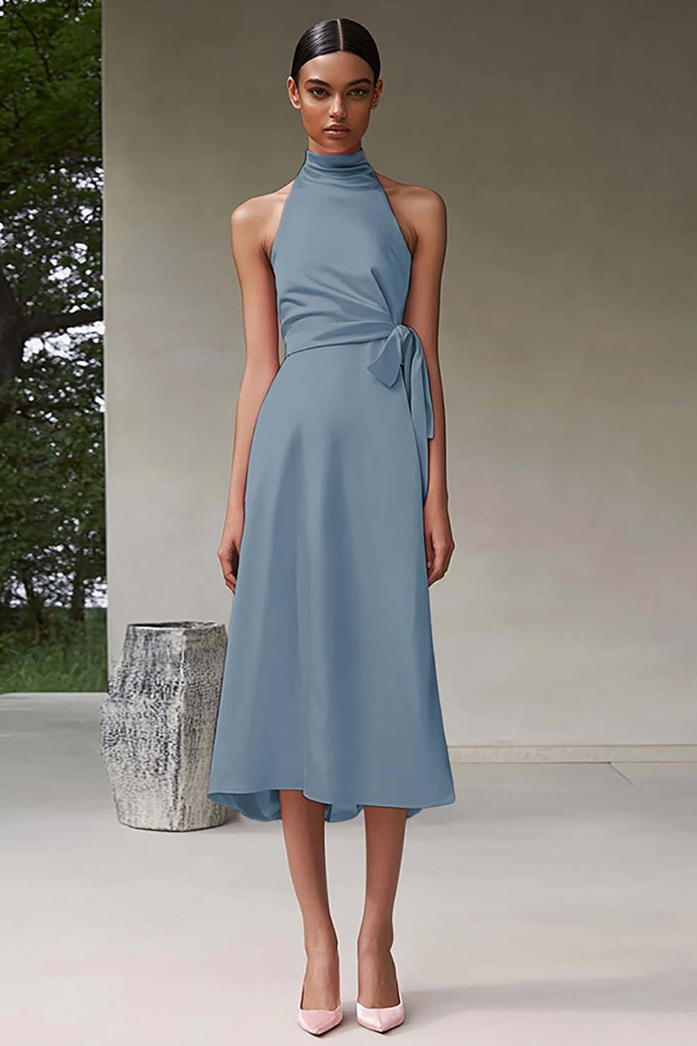 Roze A Line Halter Thee Lengte Satijnen Formele Jurk