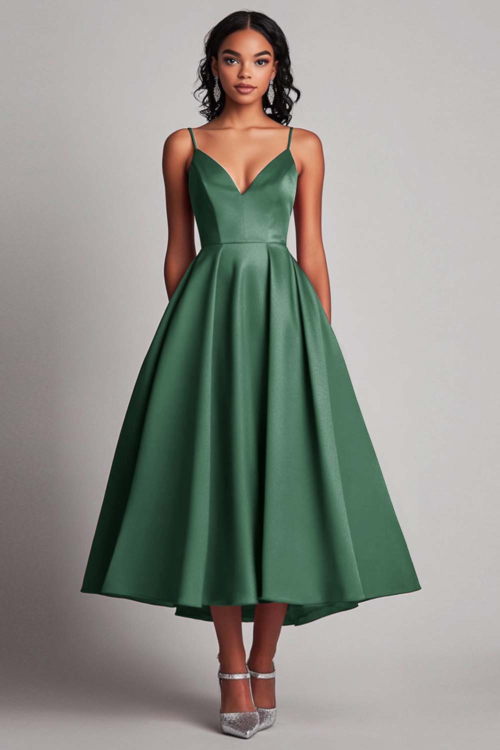 Rood satijn A-lijn thee lengte formele jurk