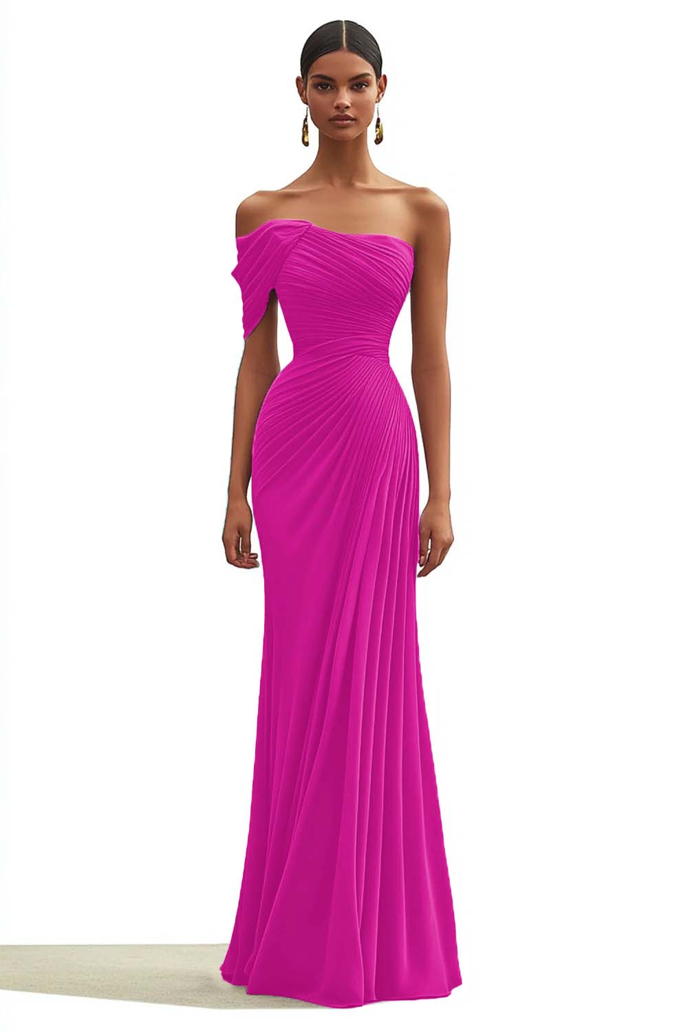 Zeemeermin donkergroene geplooide lange formele jurk met één schouder