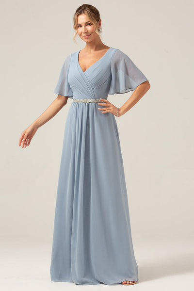 SHEIN Tiener Van een meisje Luxe V-hals Chiffon En Weven Lint Geplooide Jurken In Effen kleur